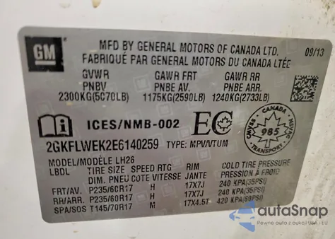 2014 GMC Terrain Sle z USA, uszkodzony, nr VIN 2GKFLWEK2E6140259